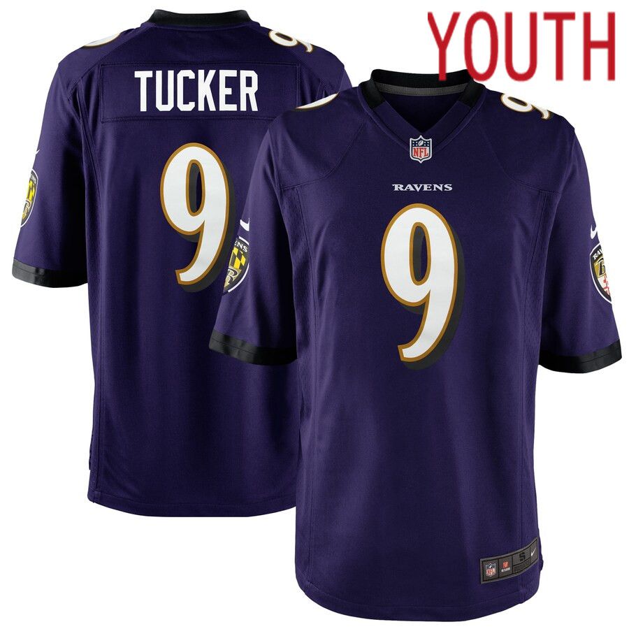 Youth Baltimore Ravens #9 Justin Tucker Nike Purple Team Color Game NFL Jersey
